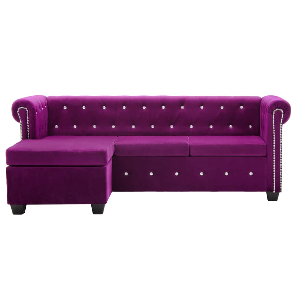 Canapea Chesterfield, formă L, catifea, 199x142x72 cm, violet