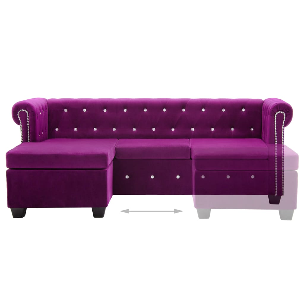 Canapea Chesterfield, formă L, catifea, 199x142x72 cm, violet