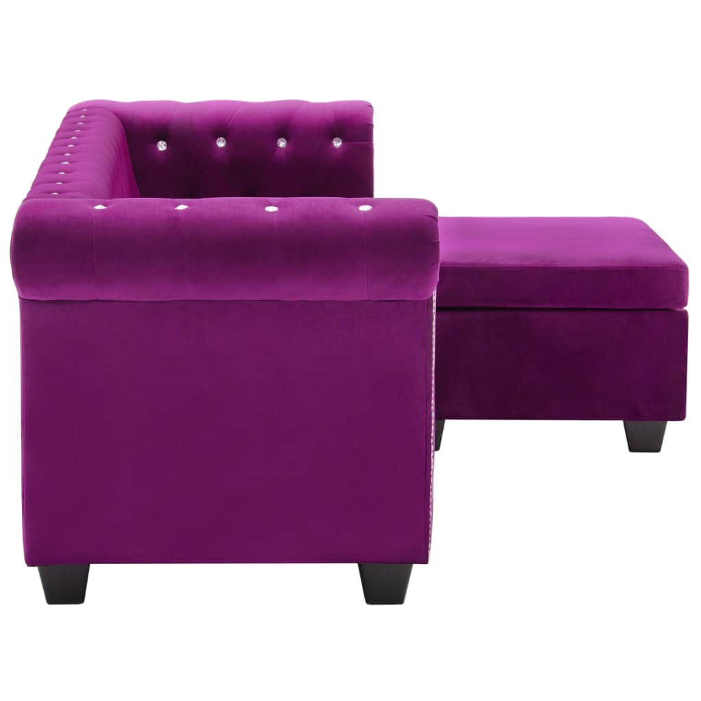 Canapea Chesterfield, formă L, catifea, 199x142x72 cm, violet