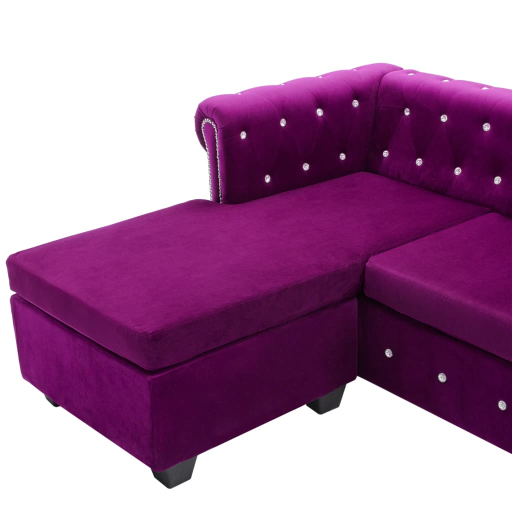 Canapea Chesterfield, formă L, catifea, 199x142x72 cm, violet