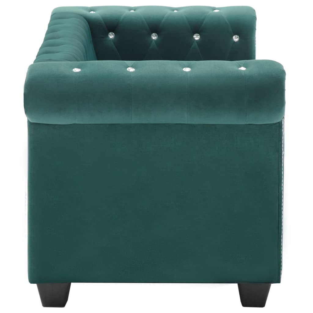 Canapea Chesterfield 2 locuri, catifea, 146x75x72 cm, verde