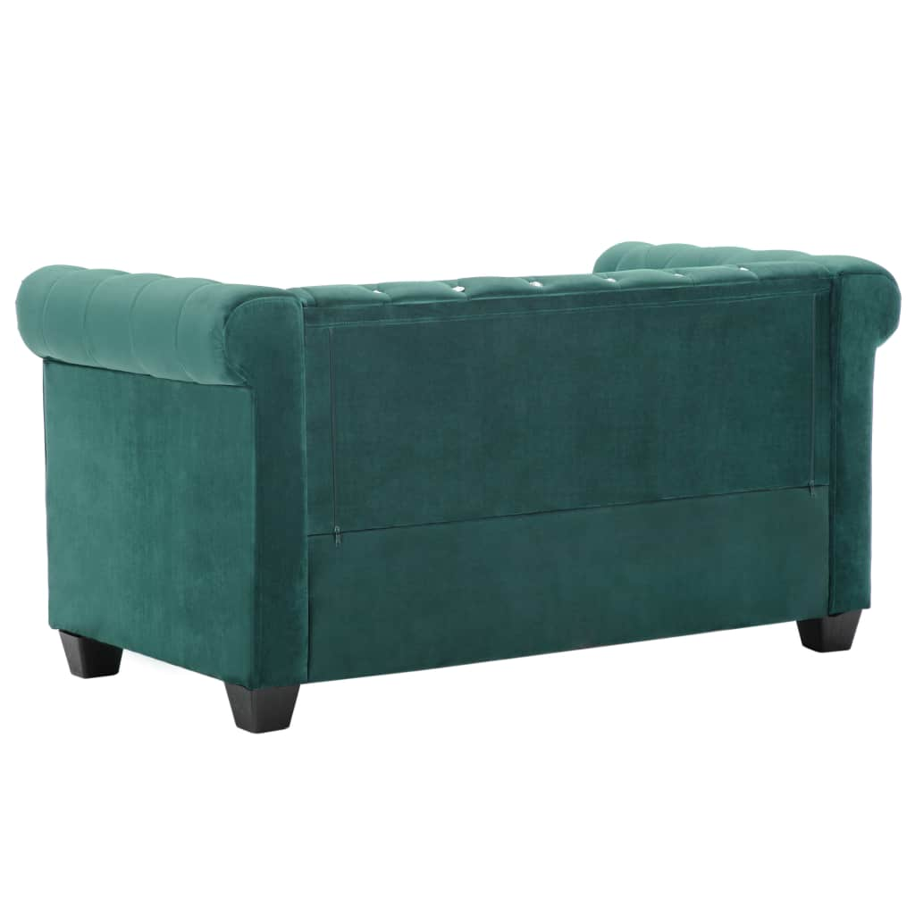 Canapea Chesterfield 2 locuri, catifea, 146x75x72 cm, verde