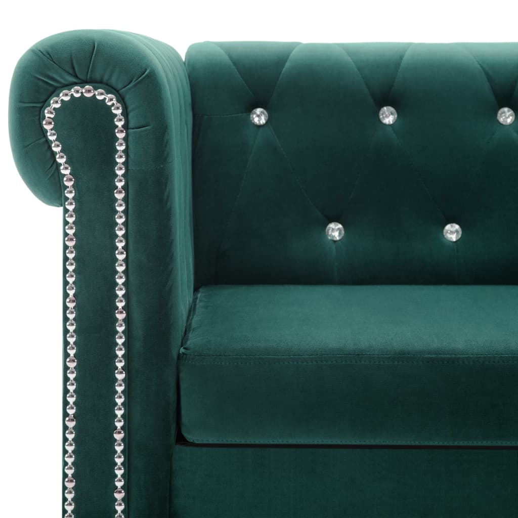 Canapea Chesterfield 2 locuri, catifea, 146x75x72 cm, verde