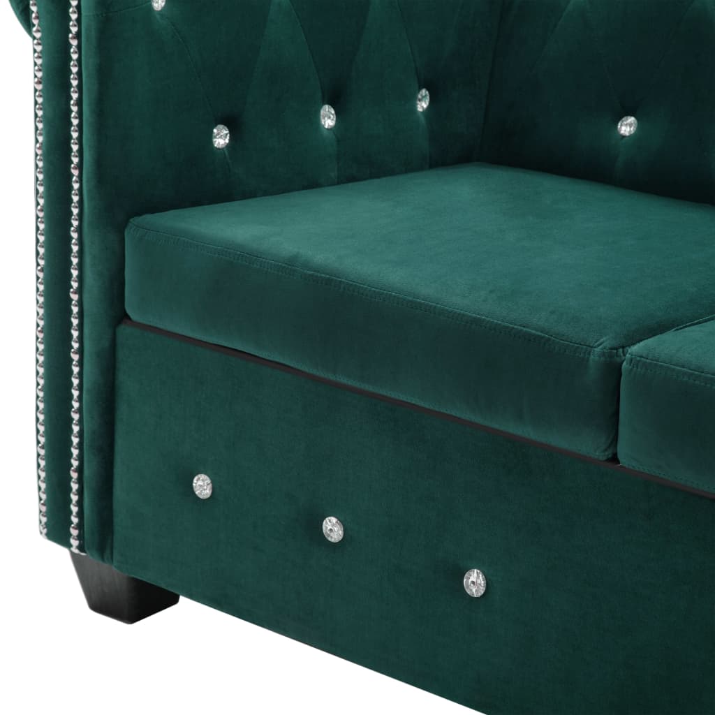 Canapea Chesterfield 2 locuri, catifea, 146x75x72 cm, verde