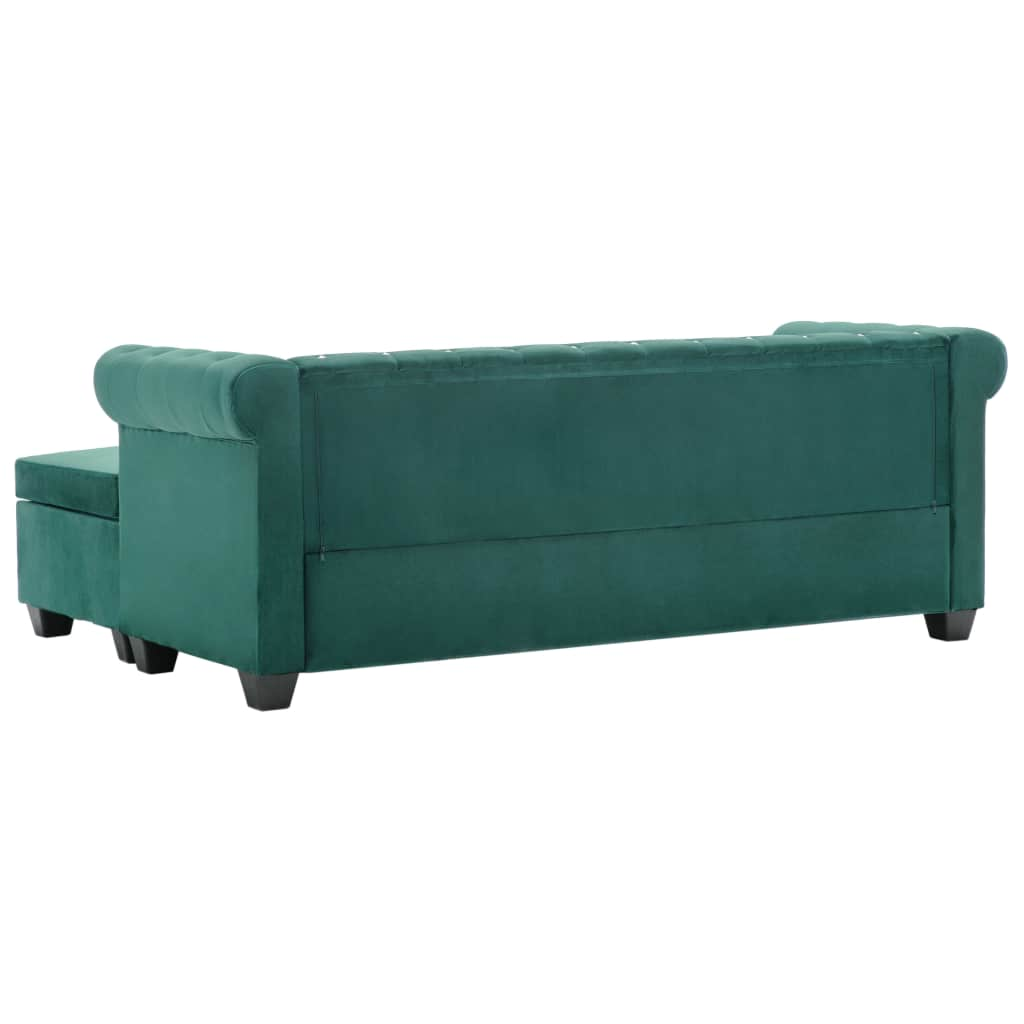 Canapea Chesterfield, formă L, catifea, 199x142x72 cm, verde