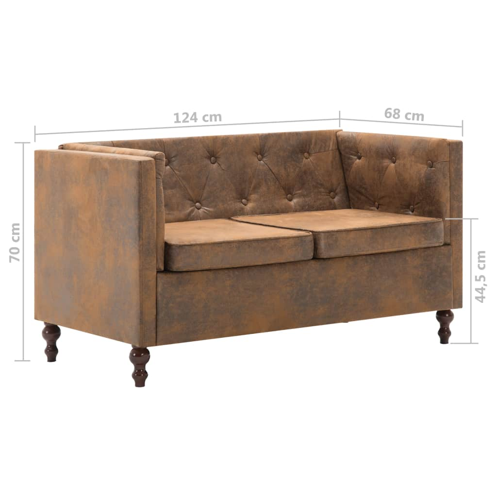 Canapea Chesterfield cu 2 locuri, tapițerie aspect velur, maro