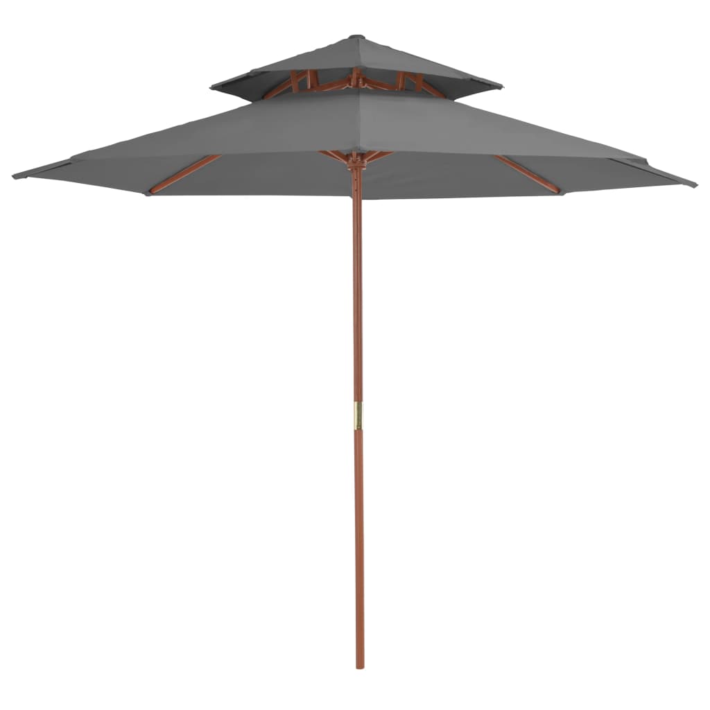 Umbrelă de soare dublă, stâlp din lemn, 270 cm, antracit