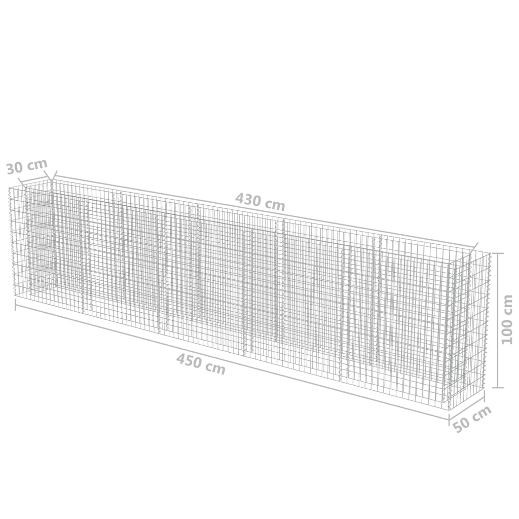 Gabion jardinieră din oțel galvanizat, 450 x 50 x 100 cm