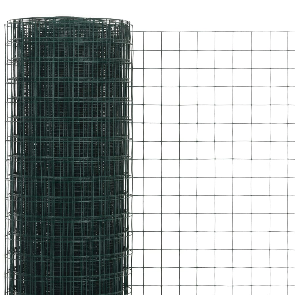 Plasă de sârmă găini, verde, 25 x 0,5 m, oțel cu înveliș PVC