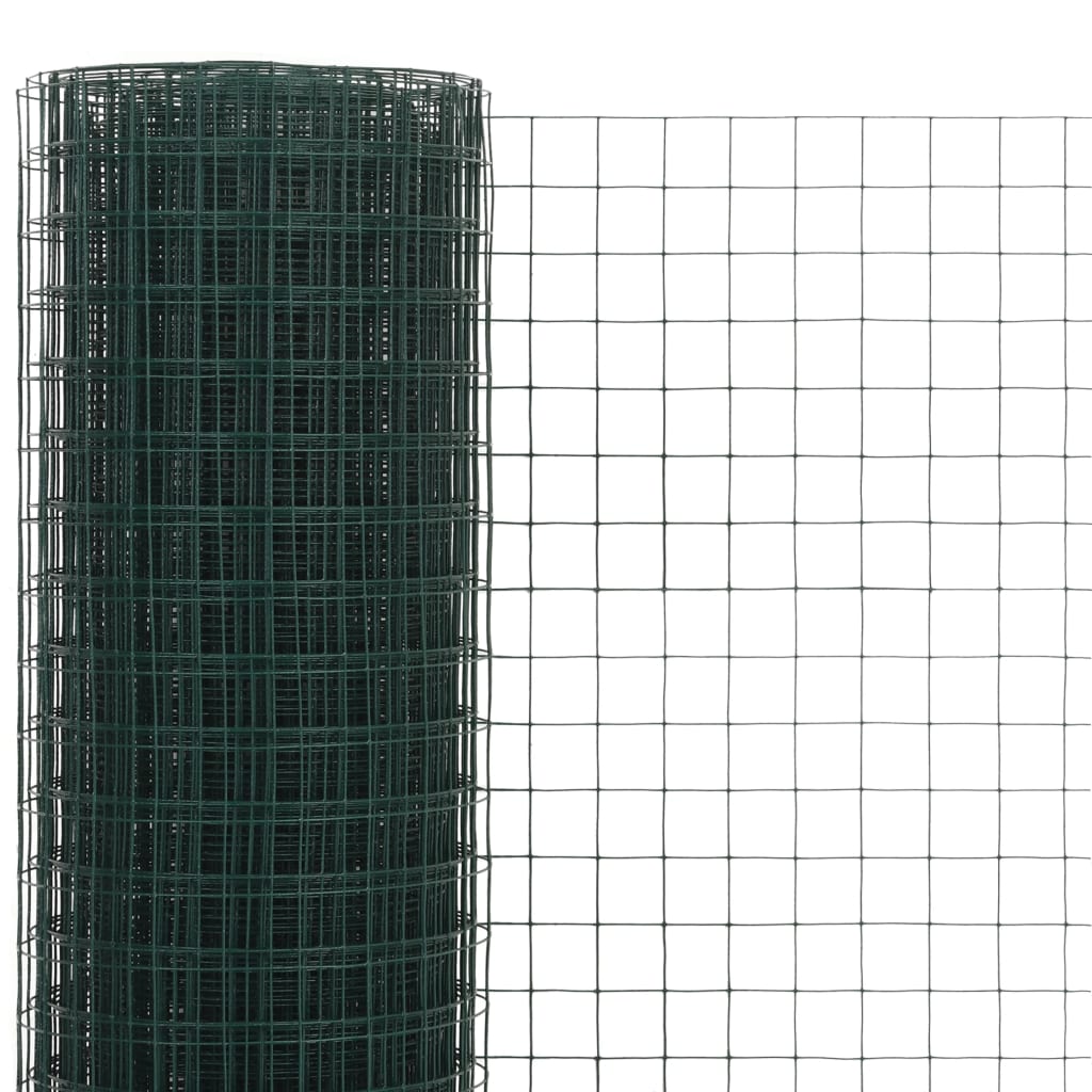 Plasă de sârmă găini, verde, 25 x 1,5 m, oțel cu înveliș PVC