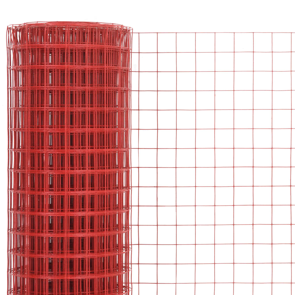 Plasă de sârmă găini, roșu, 10 x 1 m, oțel cu înveliș PVC