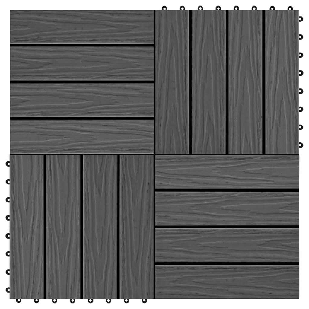 Plăci podea în relief, WPC, 11 buc., 30 x 30 cm, 1 mp, negru