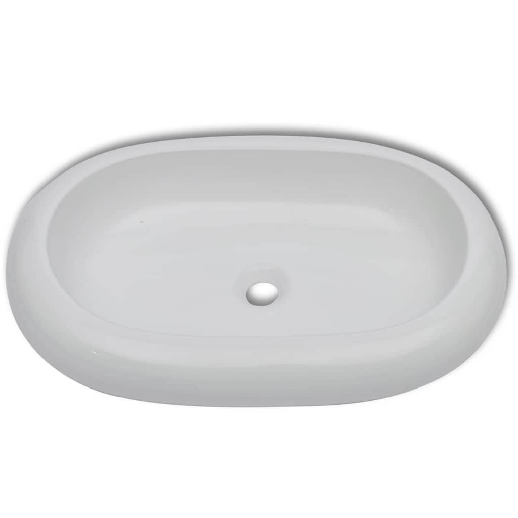 Chiuvetă de baie cu robinet mixer, ceramic, oval, alb