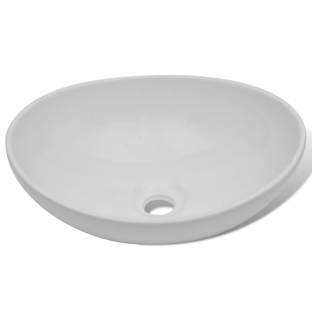 Chiuvetă de baie cu robinet mixer, ceramică, oval, alb