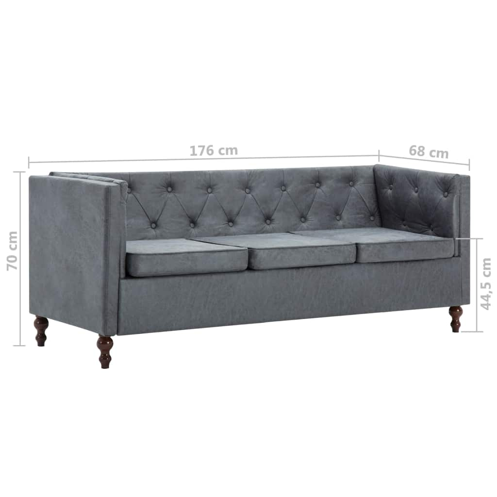 Set canapele Chesterfield, 3 piese, gri, tapițerie țesătură