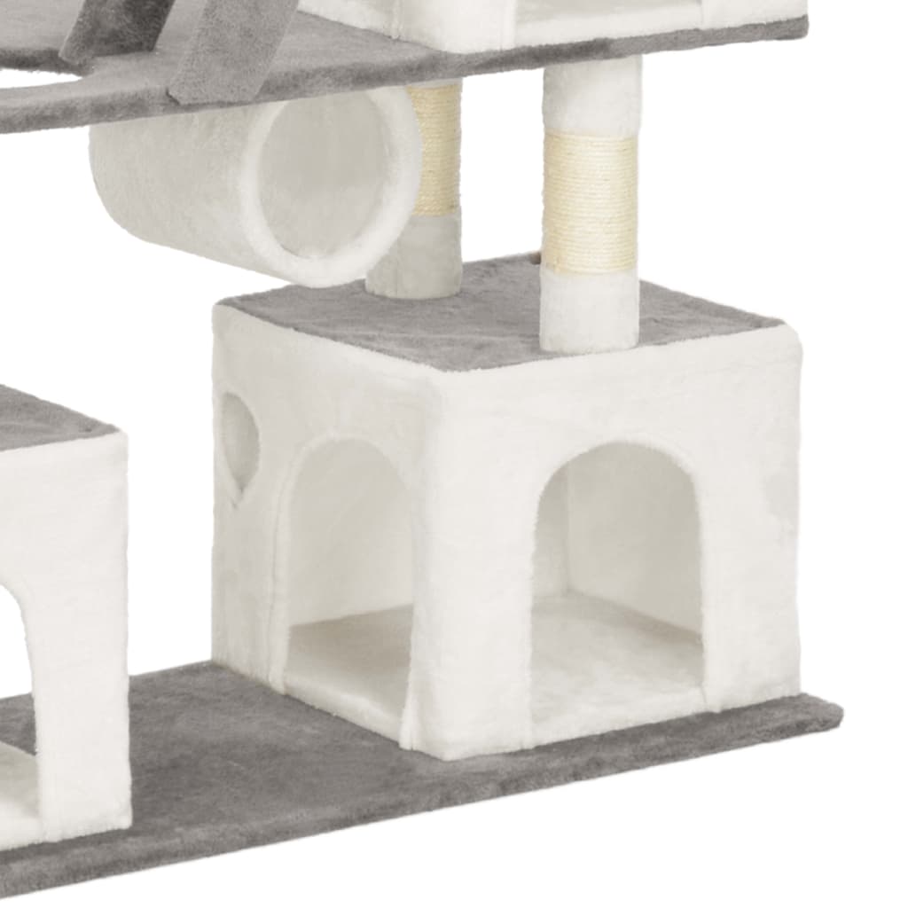 Ansamblu pentru pisici, stâlpi cu funie de sisal, alb, 225 cm