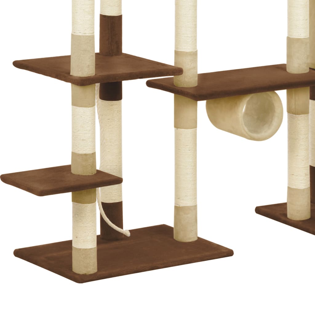 Ansamblu pentru pisici cu stâlpi din funie sisal, maro, 234 cm