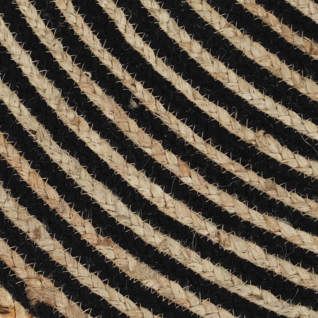 Covor manual cu imprimeu spirală, negru, 150 cm, iută