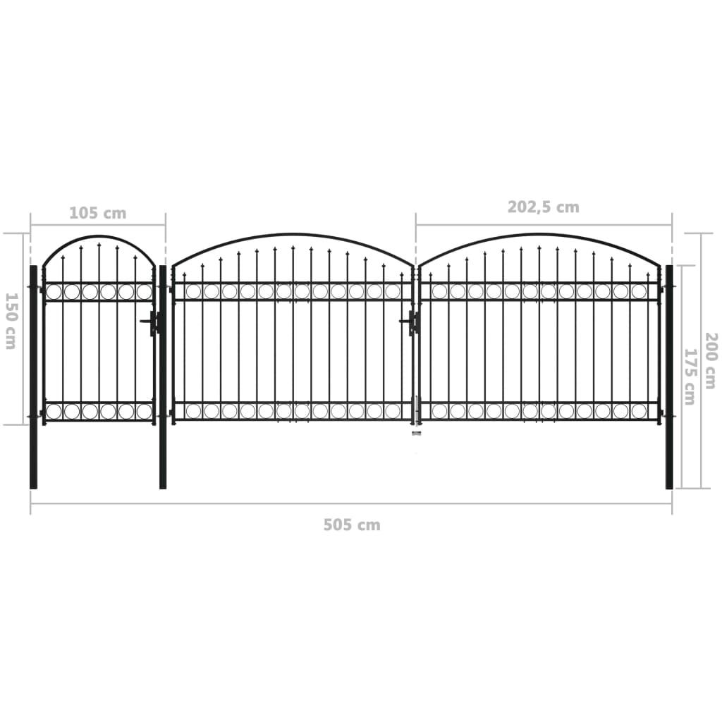 Poartă de grădină cu arcadă, negru, 2 x 5 m, oțel