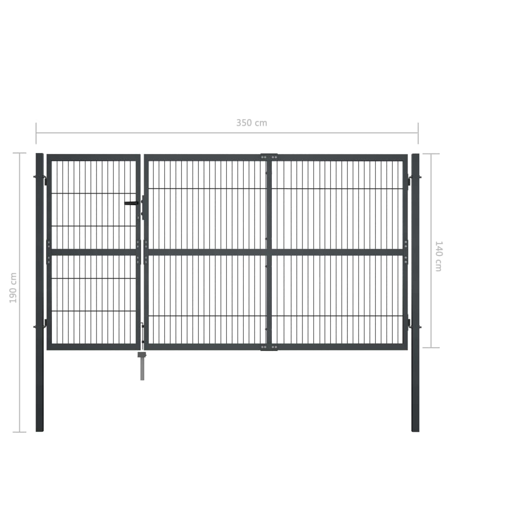 Poartă de grădină cu stâlpi, antracit, 350 x 140 cm, oțel