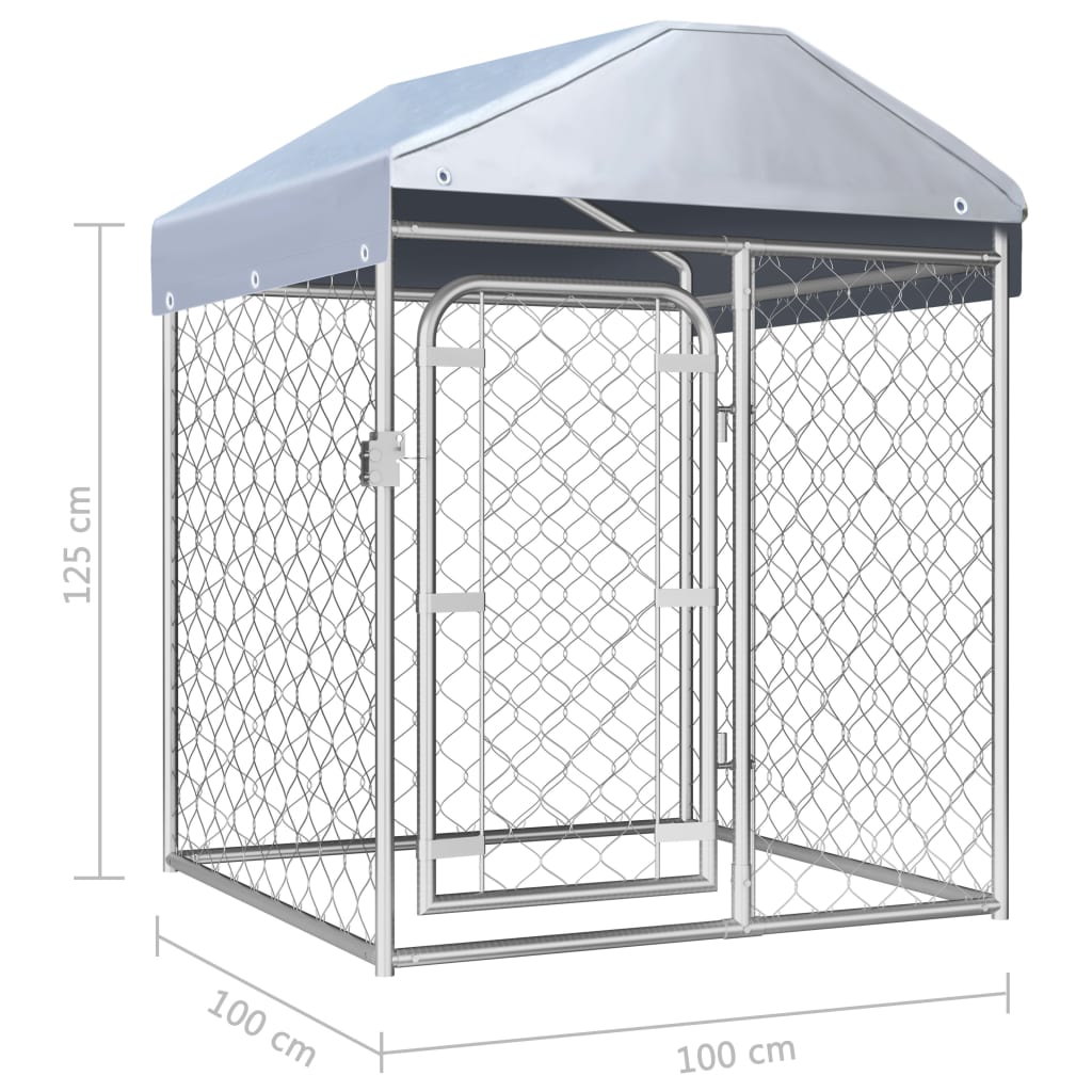 Padoc pentru câini de exterior, cu acoperiș, 100 x 100 x 125 cm