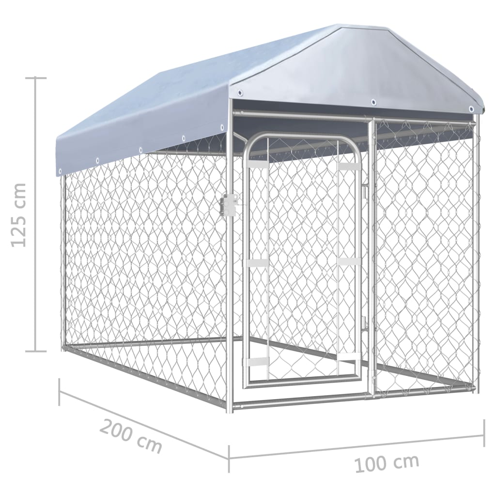 Padoc pentru câini de exterior cu acoperiș, 200 x 100 x 125 cm