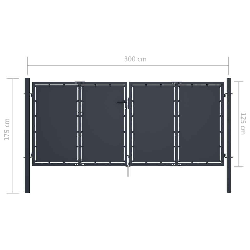 Poartă de grădină, antracit, 300 x 125 cm, oțel