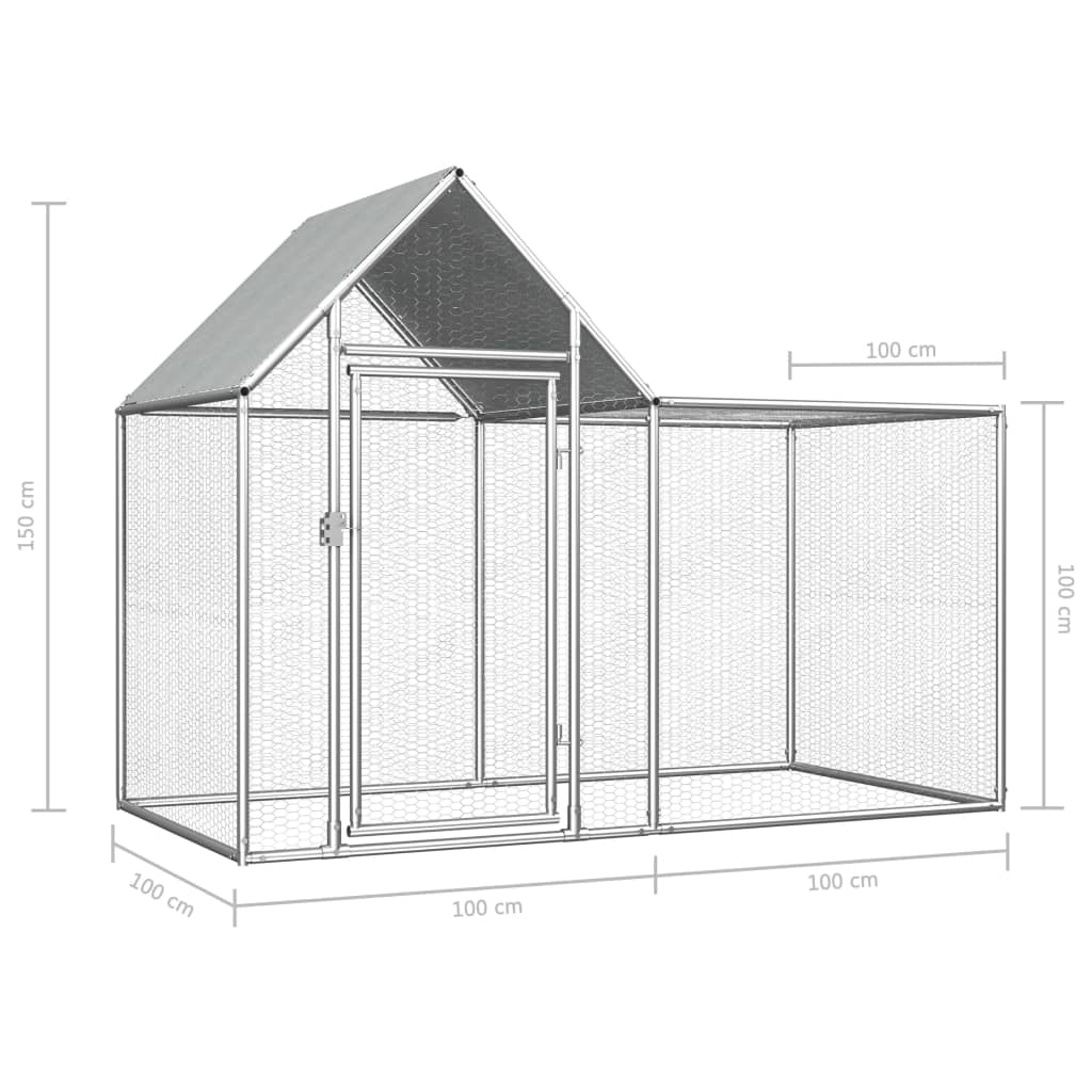 Coteț de găini, 2 x 1 x 1,5 m, oțel galvanizat