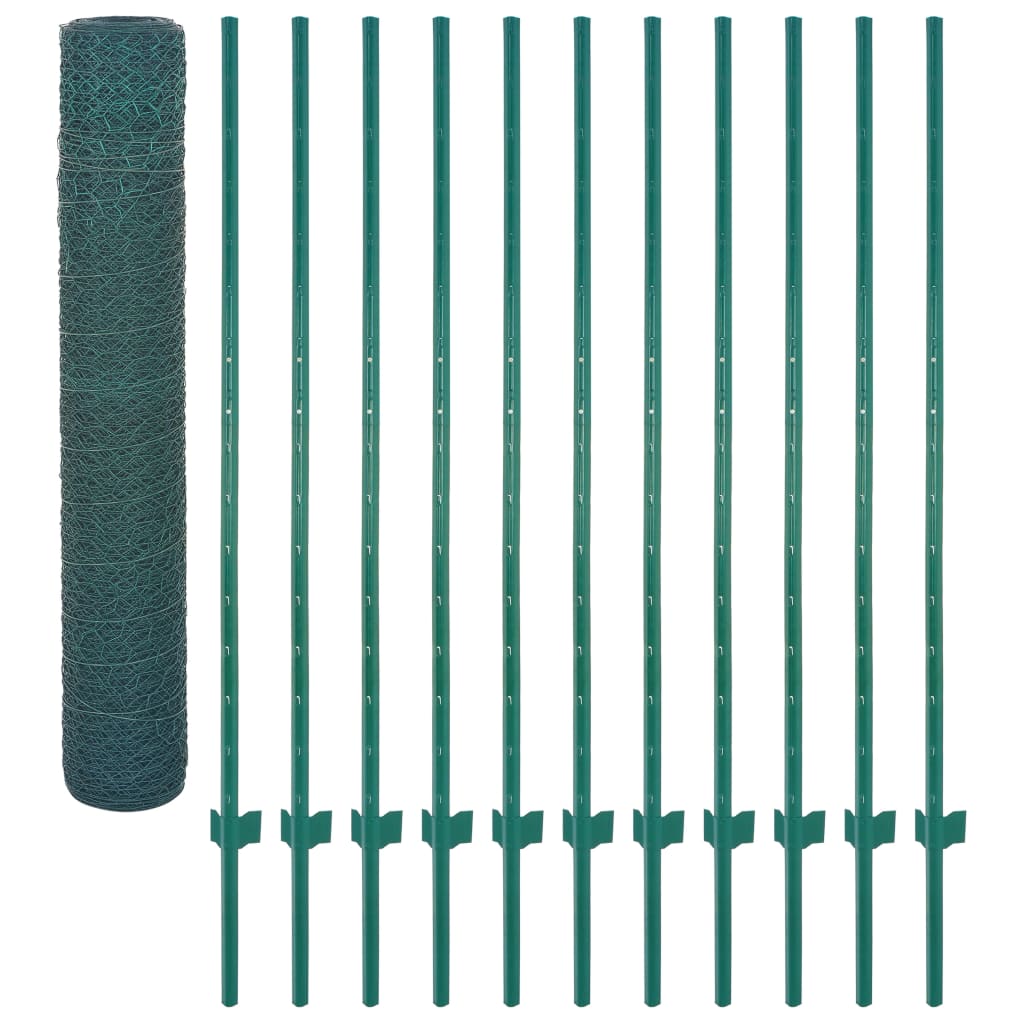 Gard din plasă de sârmă cu stâlpi, verde, 25 x 1,5 m, oțel
