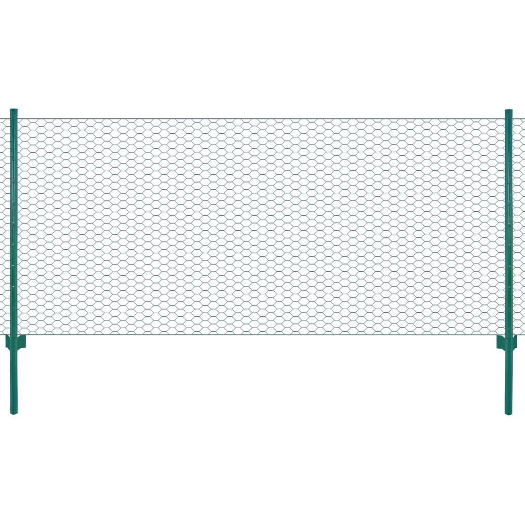 Gard din plasă de sârmă cu stâlpi, verde, 25 x 0,75 m, oțel