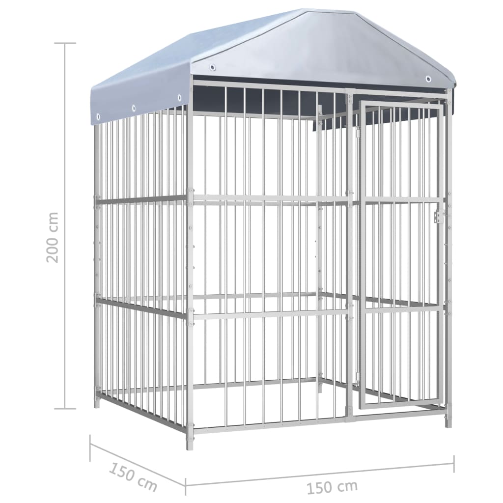 Padoc de exterior cu acoperiș pentru câini, 150x150x200 cm