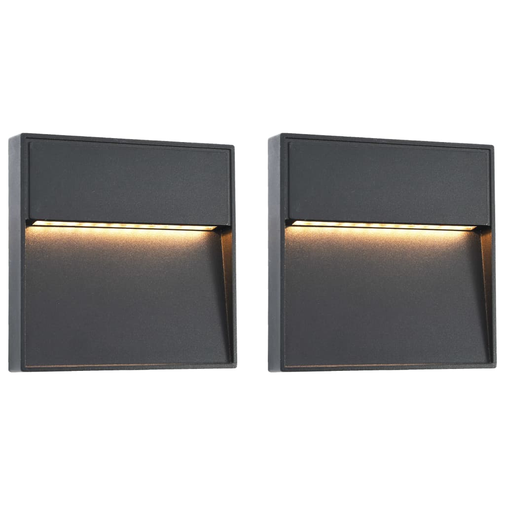 Lămpi de perete LED de exterior, 2 buc., negru, 3 W, pătrat