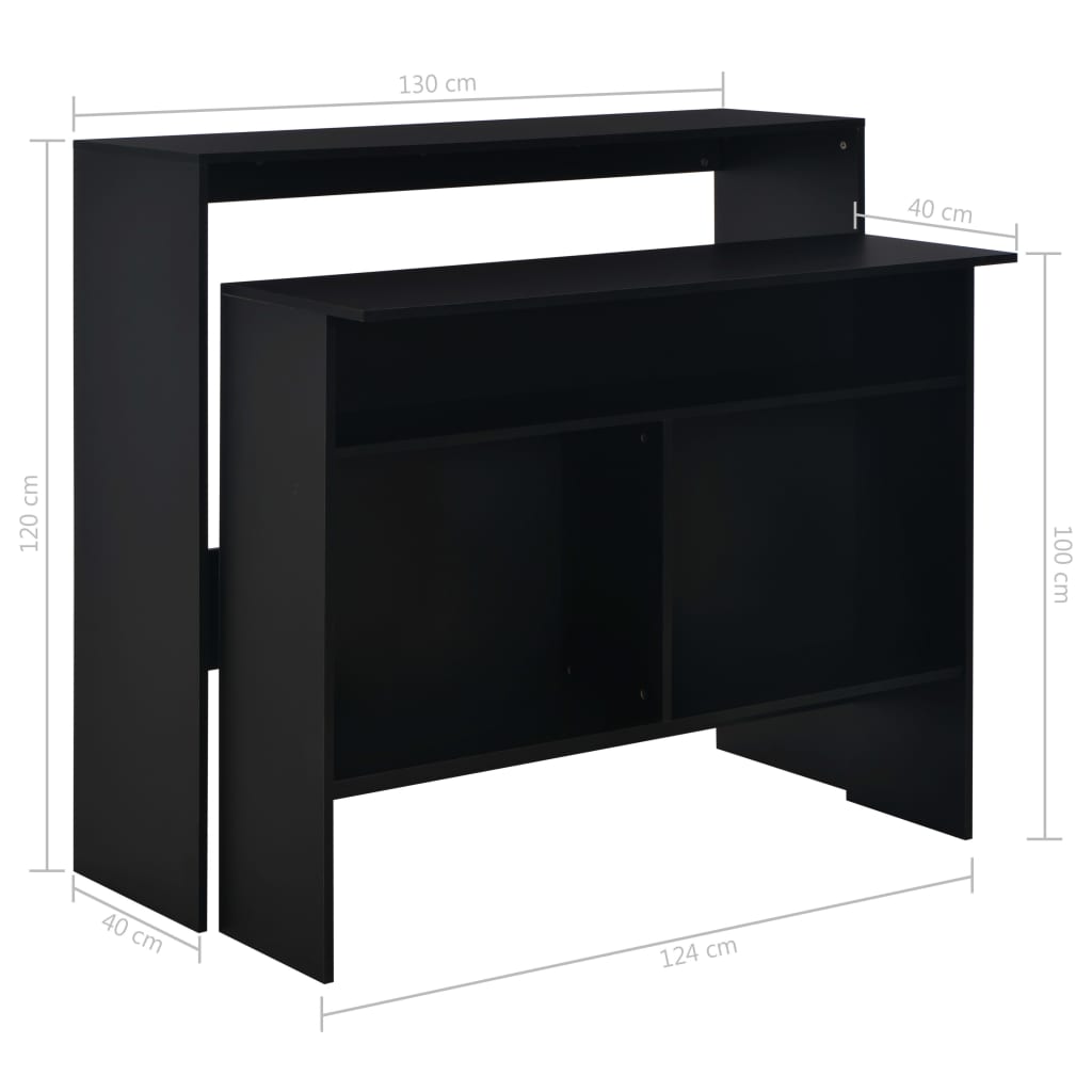 Masă de bar cu 2 blaturi, negru, 130x40x120 cm