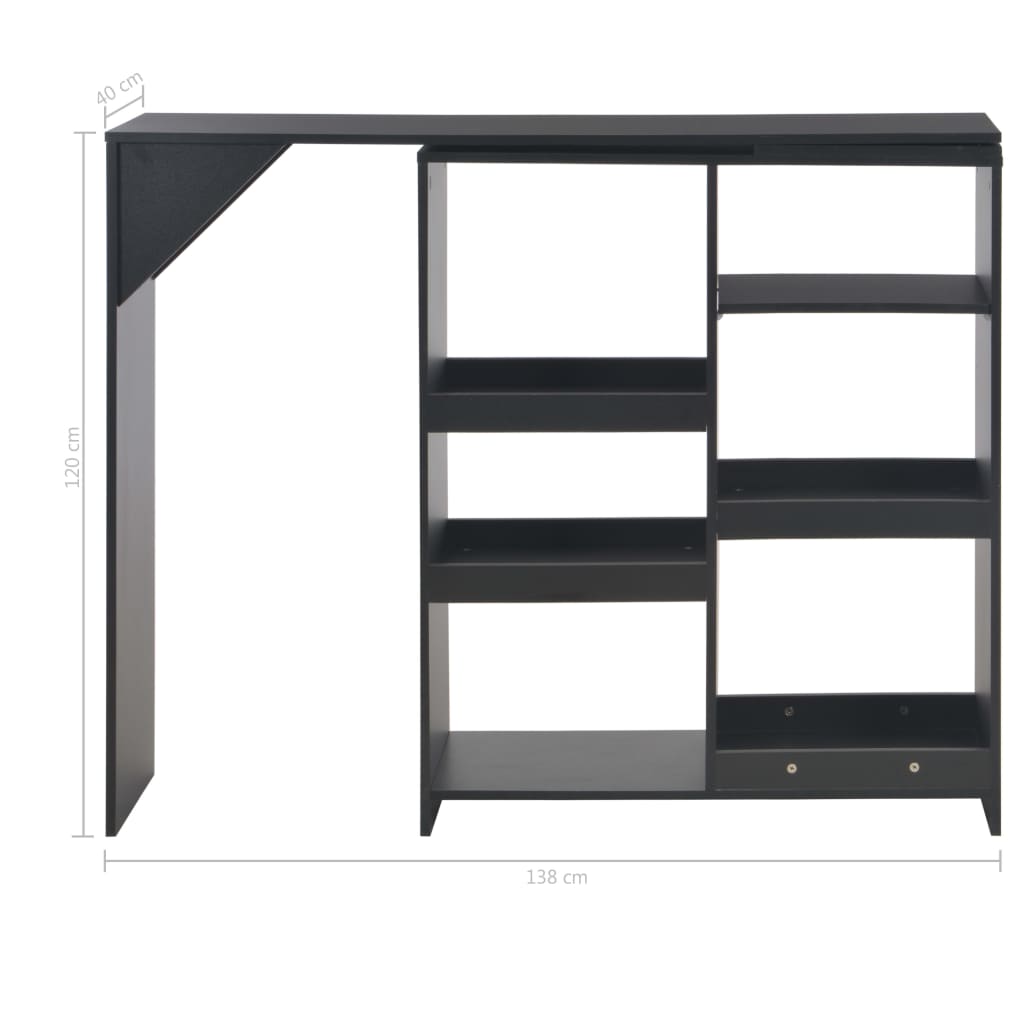 Masă de bar cu raft mobil, negru, 138x40x120 cm