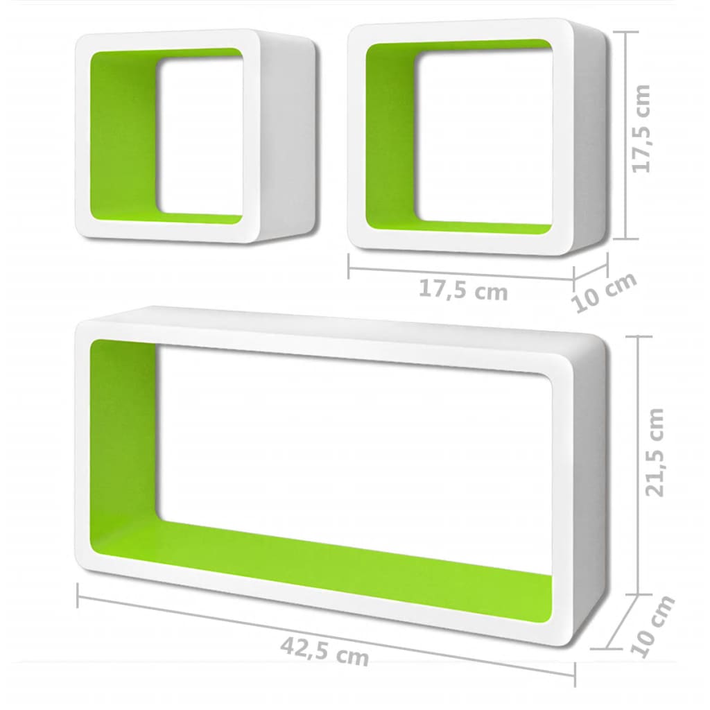 Rafturi cub de perete, 6 buc., alb și verde