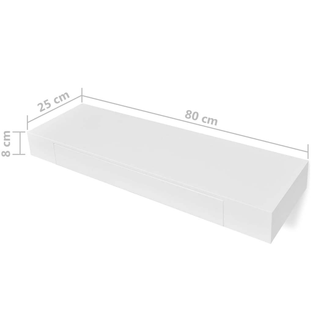 Rafturi de perete suspendate cu sertare, 2 buc., alb, 80 cm