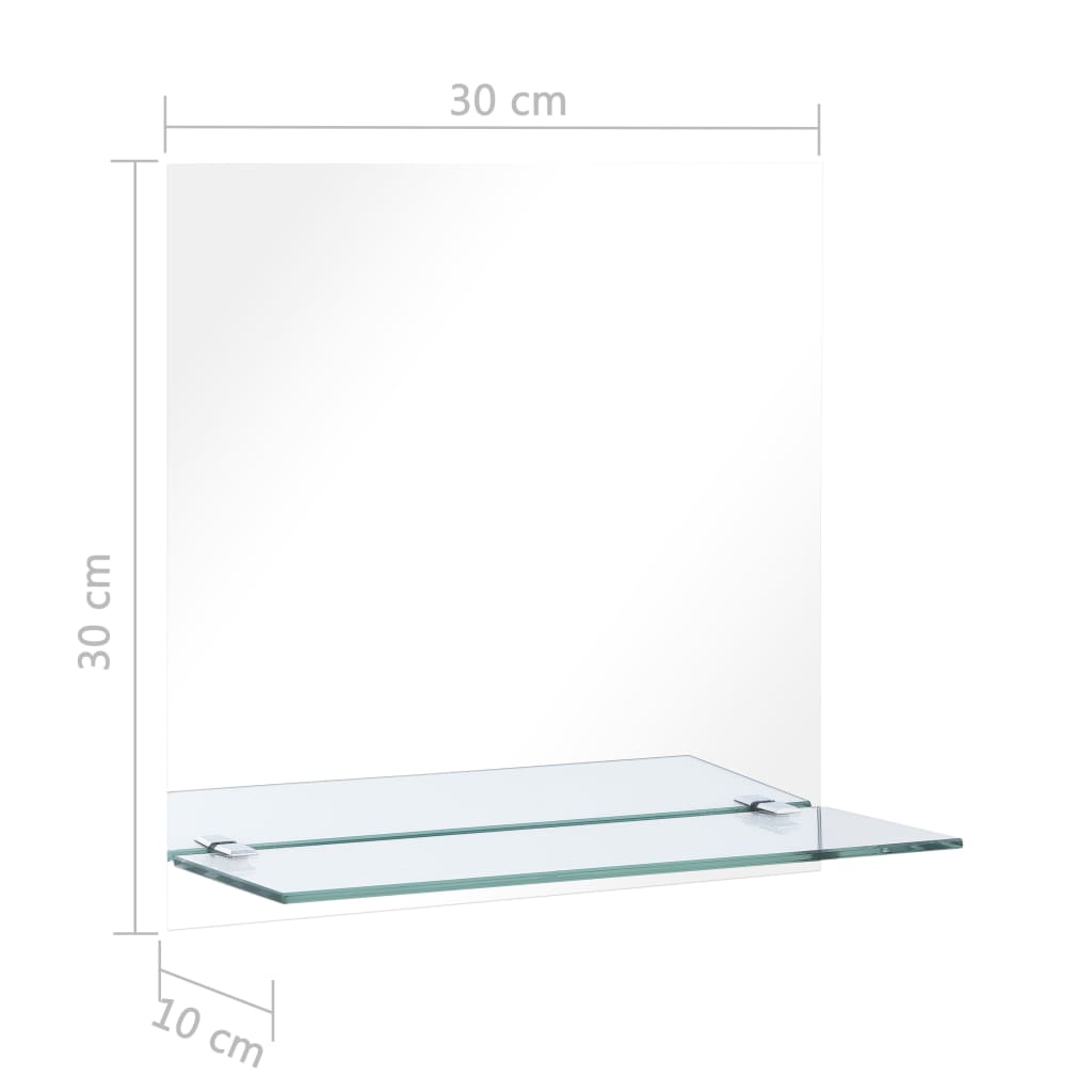Oglindă de perete cu raft, 30 x 30 cm, sticlă securizată
