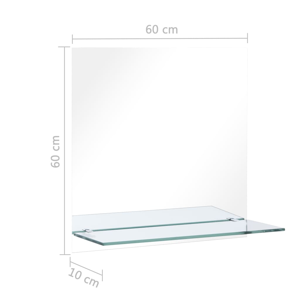 Oglindă de perete cu raft, 60 x 60 cm, sticlă securizată