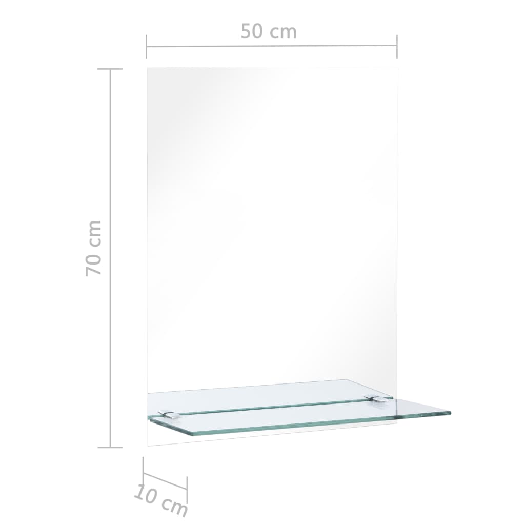 Oglindă de perete cu raft, 50 x 70 cm, sticlă securizată
