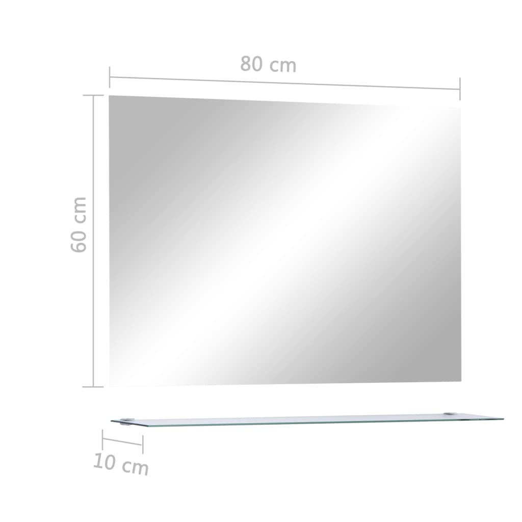 Oglindă de perete cu raft, 80 x 60 cm, sticlă securizată