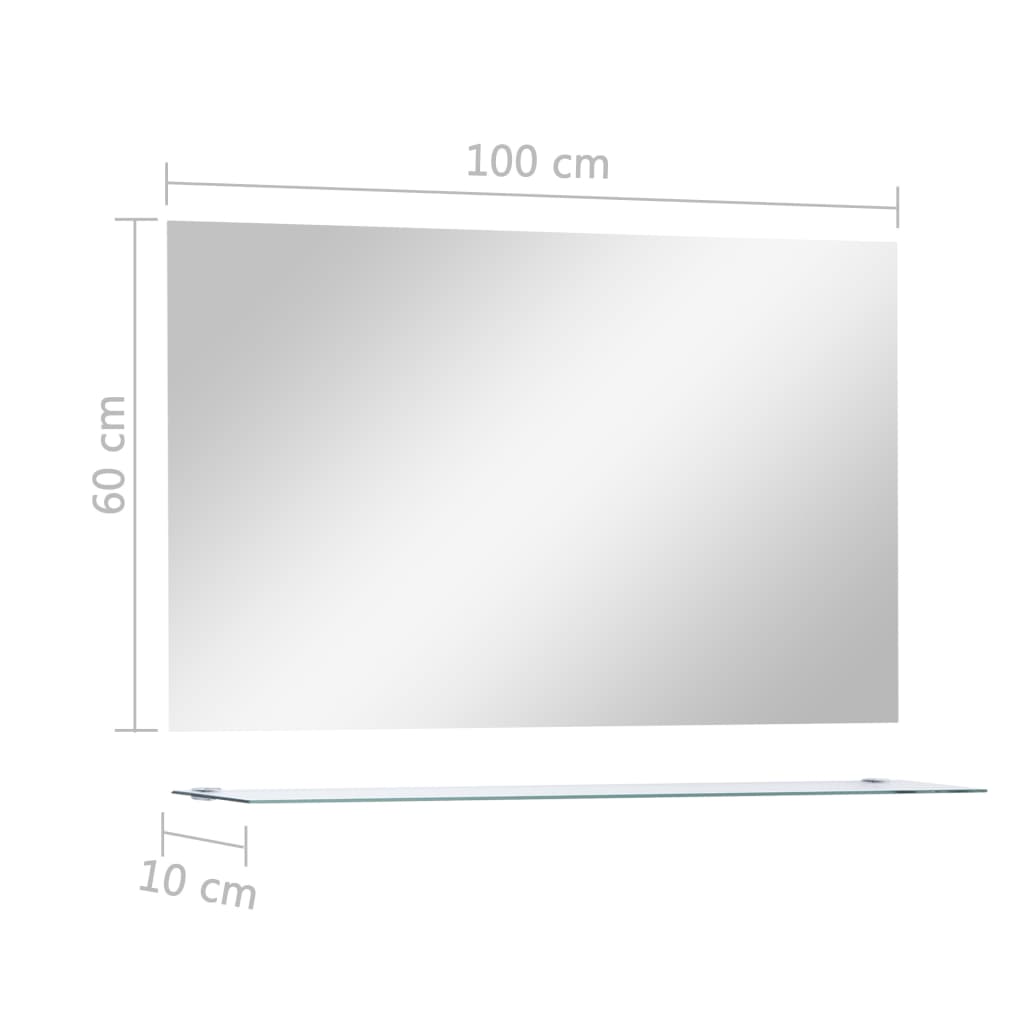 Oglindă de perete cu raft, 100 x 60 cm, sticlă securizată