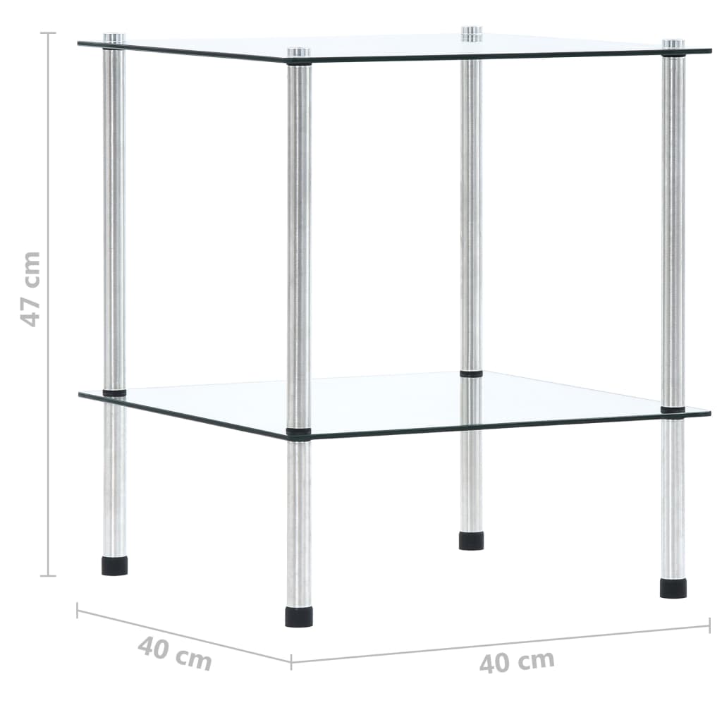 Raft cu 2 niveluri, transparent, 40x40x47 cm, sticlă securizată