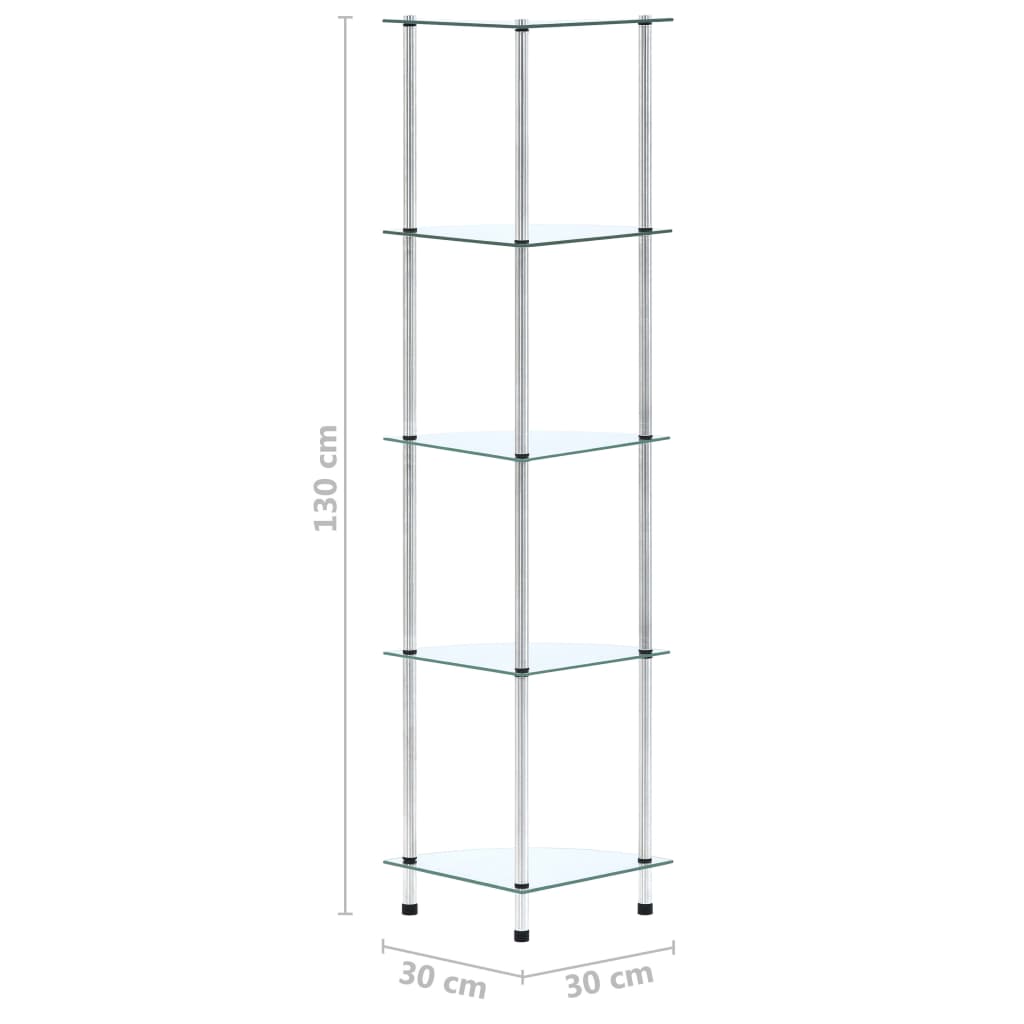 Raft cu 5 niveluri transparent, 30x30x130 cm, sticlă securizată