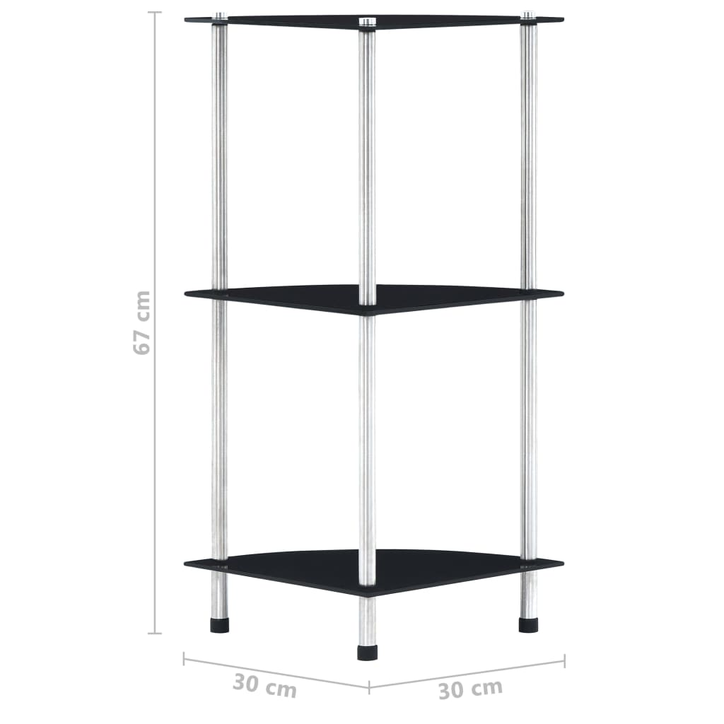 Raft cu 3 niveluri, negru, 30 x 30 x 67 cm, sticlă securizată