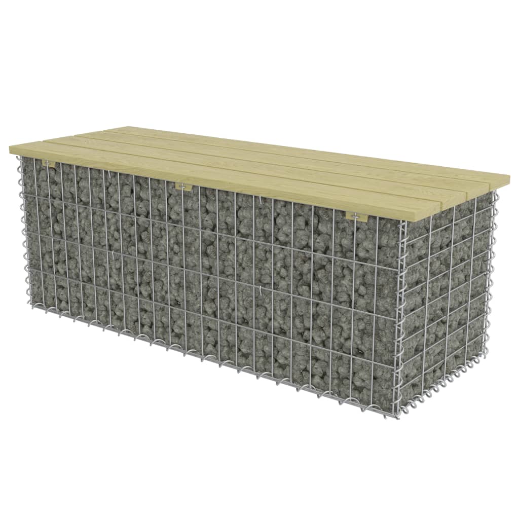 Bancă gabion, 120 cm, oțel galvanizat și lemn pin FSC