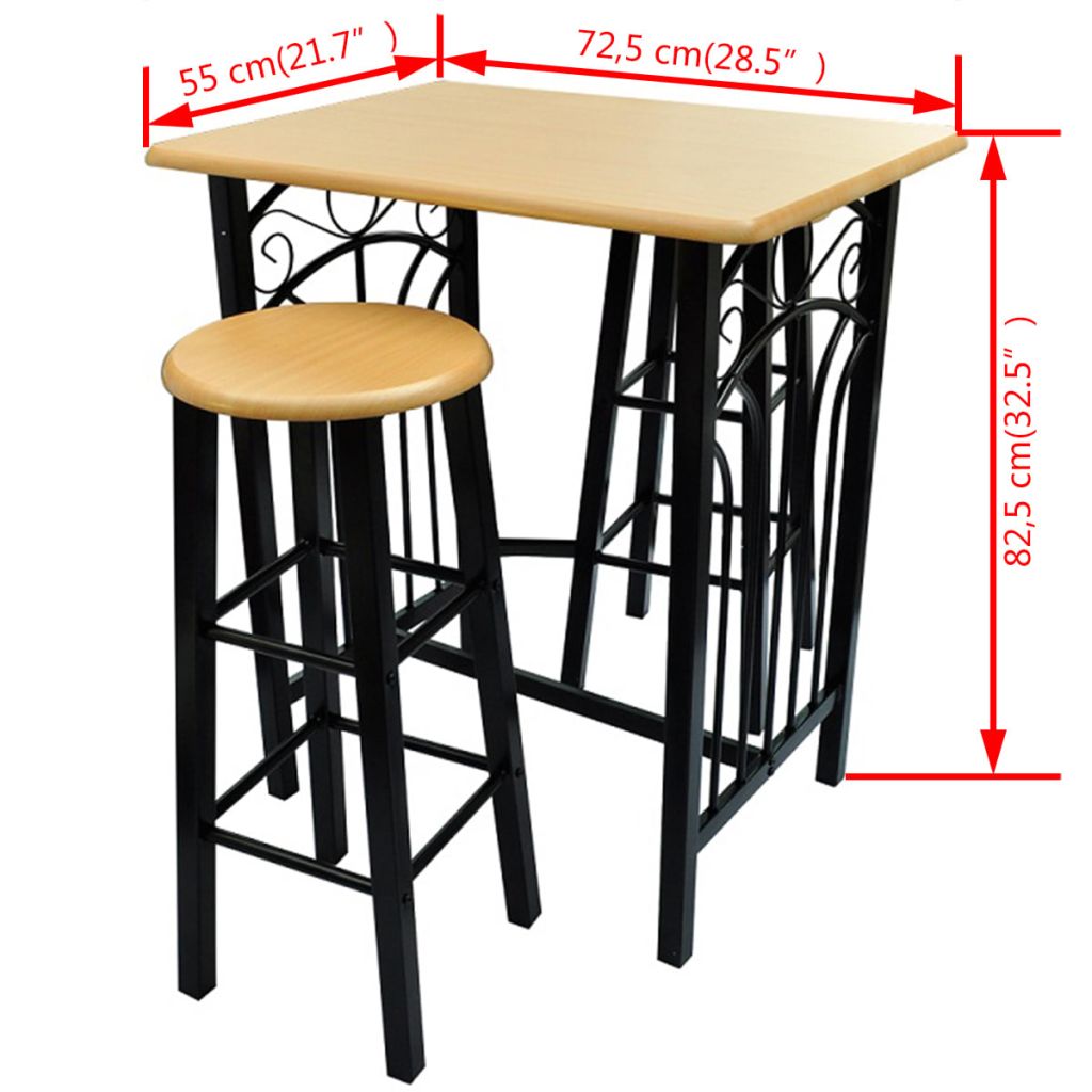 Set masă și scaune, lemn cafeniu si otel, Negru
