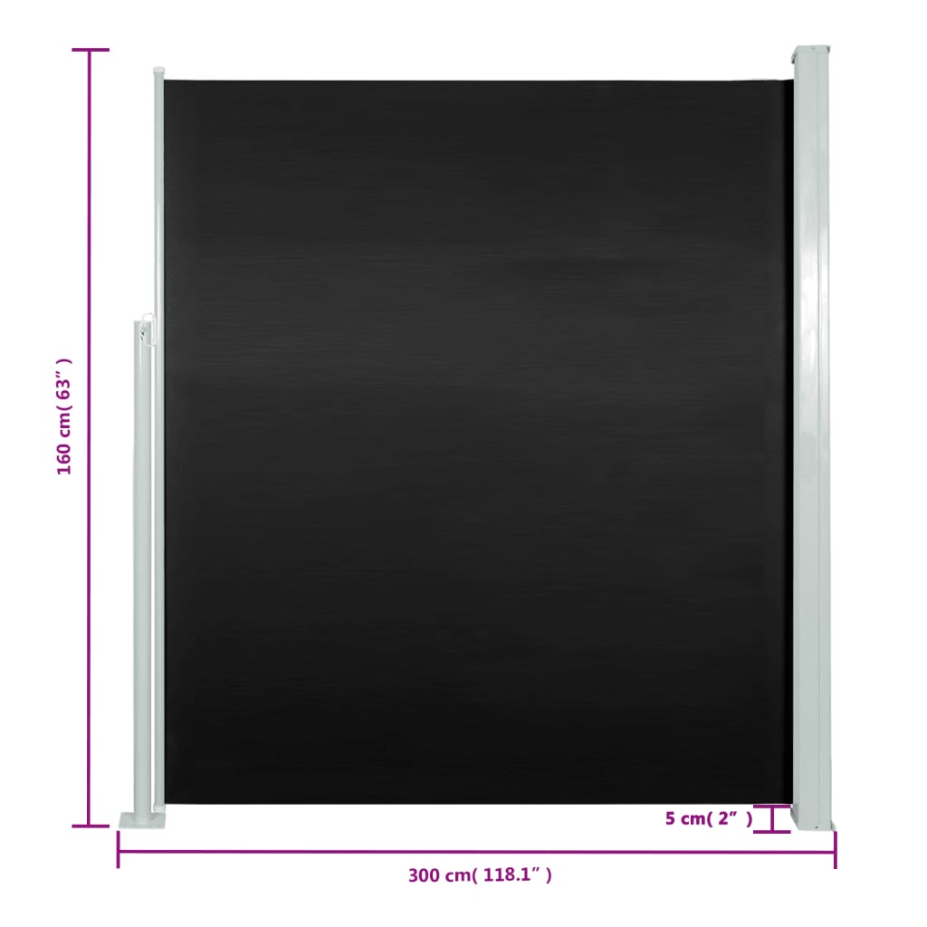 Paravan pentru Curte și Terasă Lateral 160 x 300 cm Negru