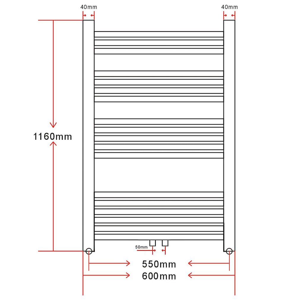 Radiator pentru baie, curbat 600 x 1160 mm, conector lateral și median