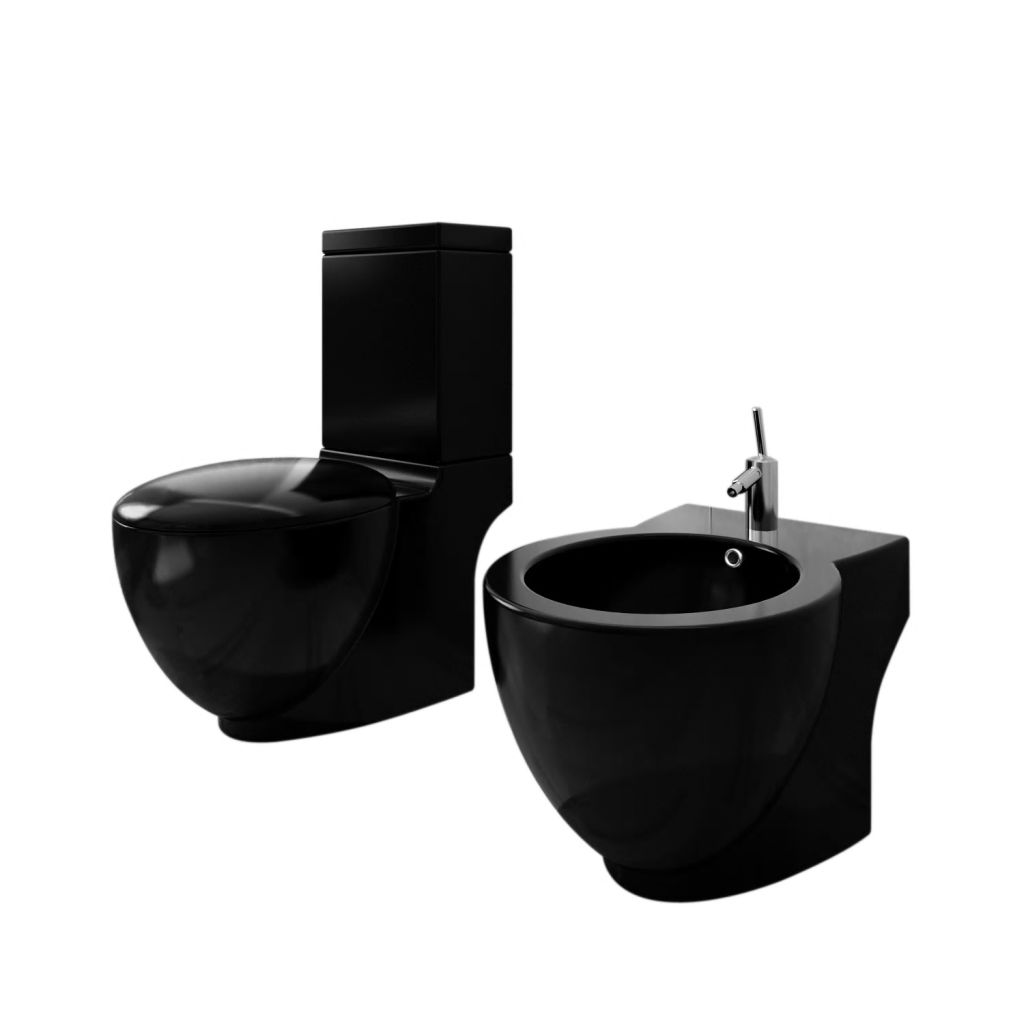 Set vas de toaletă și bideu din ceramică, negru