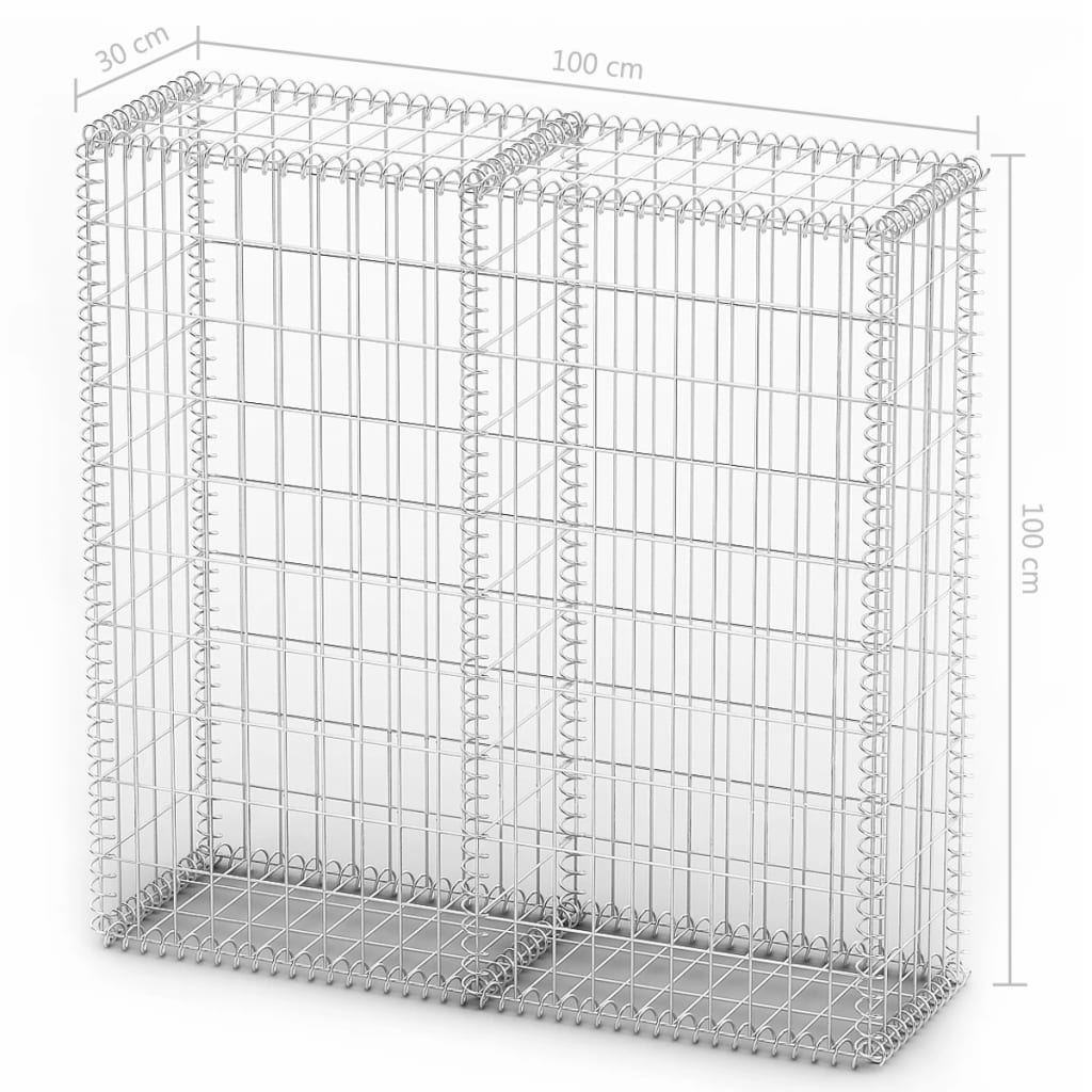 Coș gabion cu capace, sârmă galvanizată, 100 x 100 x 30 cm